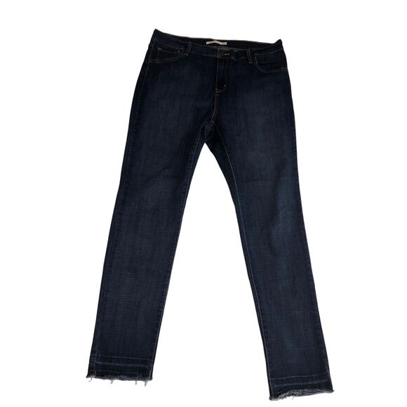 Levis Jeans 721 High Rise Skinny 16W Blue Raw Hem Stretch Dark Wash 5 Pocket - Picture 1 of 7